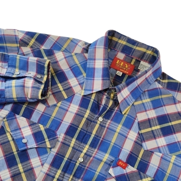 Ely Cattleman Other - VTG Ely Plains Mens 17 34/35 Western Pearl Snap Plaid Shirt Cowboy Rancher Rodeo